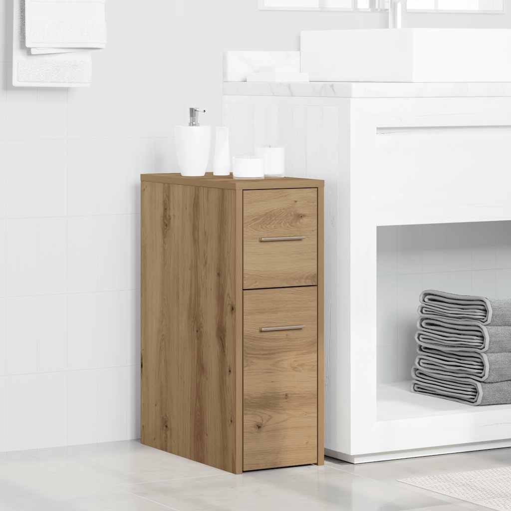 Armoire de salle de bain étroite avec roulettes chêne artisanal - XIOS