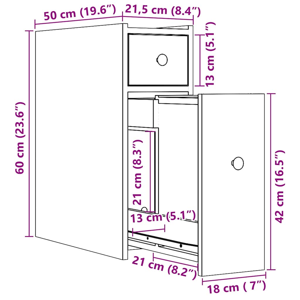 Armoire de salle de bain étroite avec roulettes chêne sonoma - XIOS