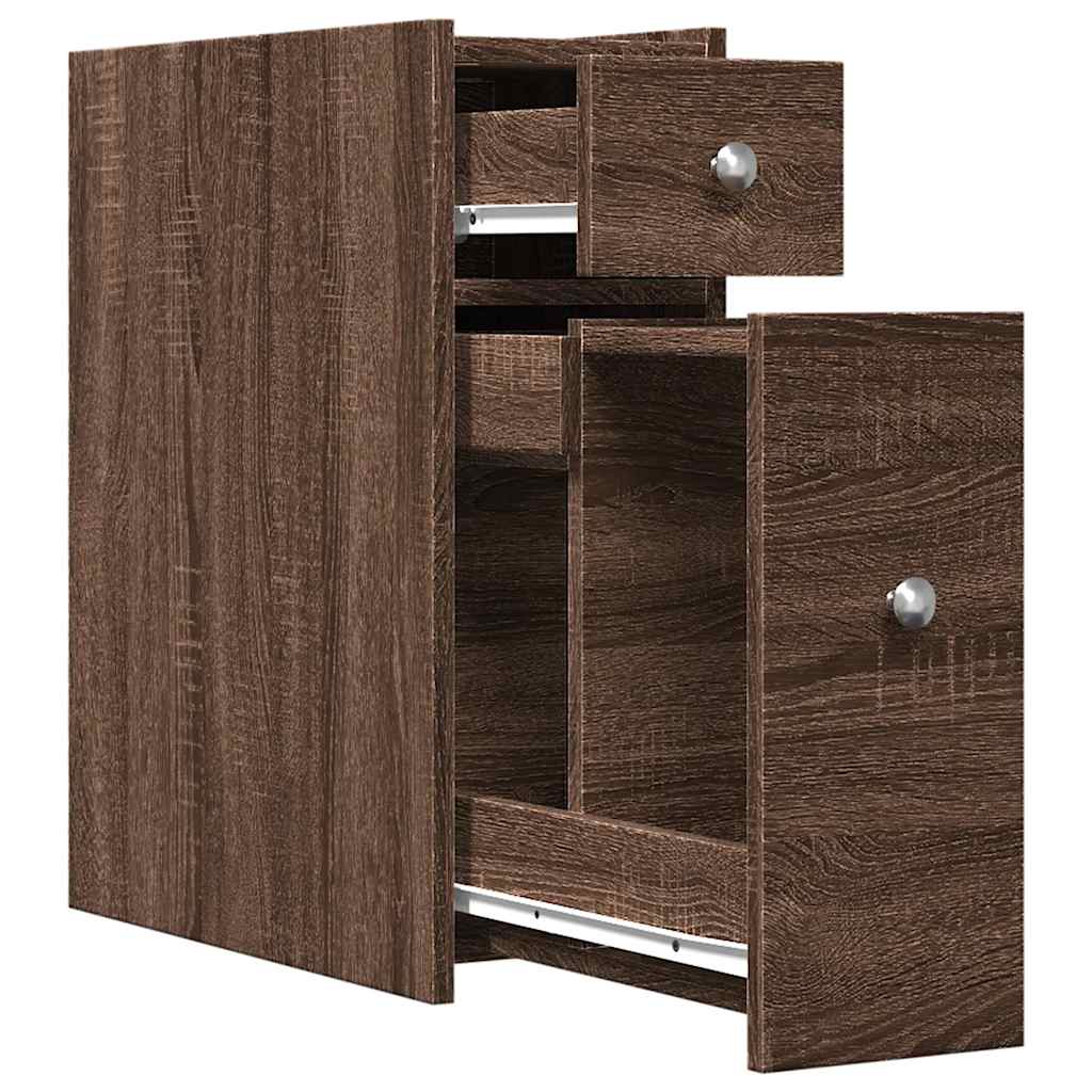 Armoire de salle de bain étroite avec roulettes chêne marron - XIOS