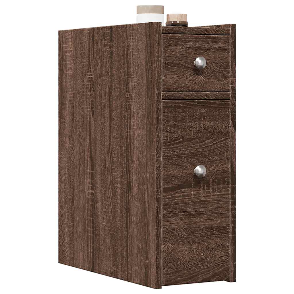 Armoire de salle de bain étroite avec roulettes chêne marron - XIOS