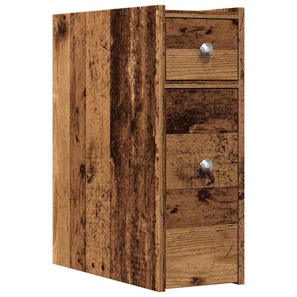Armoire de salle de bain étroite avec roulettes vieux bois - XIOS