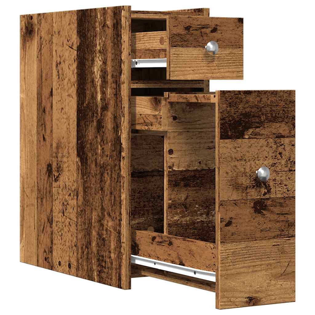 Armoire de salle de bain étroite avec roulettes vieux bois - XIOS