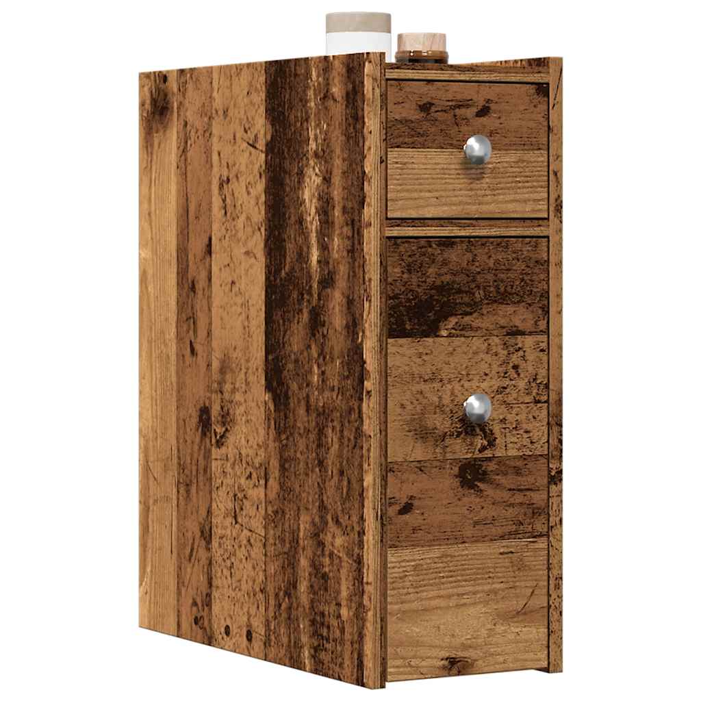 Armoire de salle de bain étroite avec roulettes vieux bois - XIOS