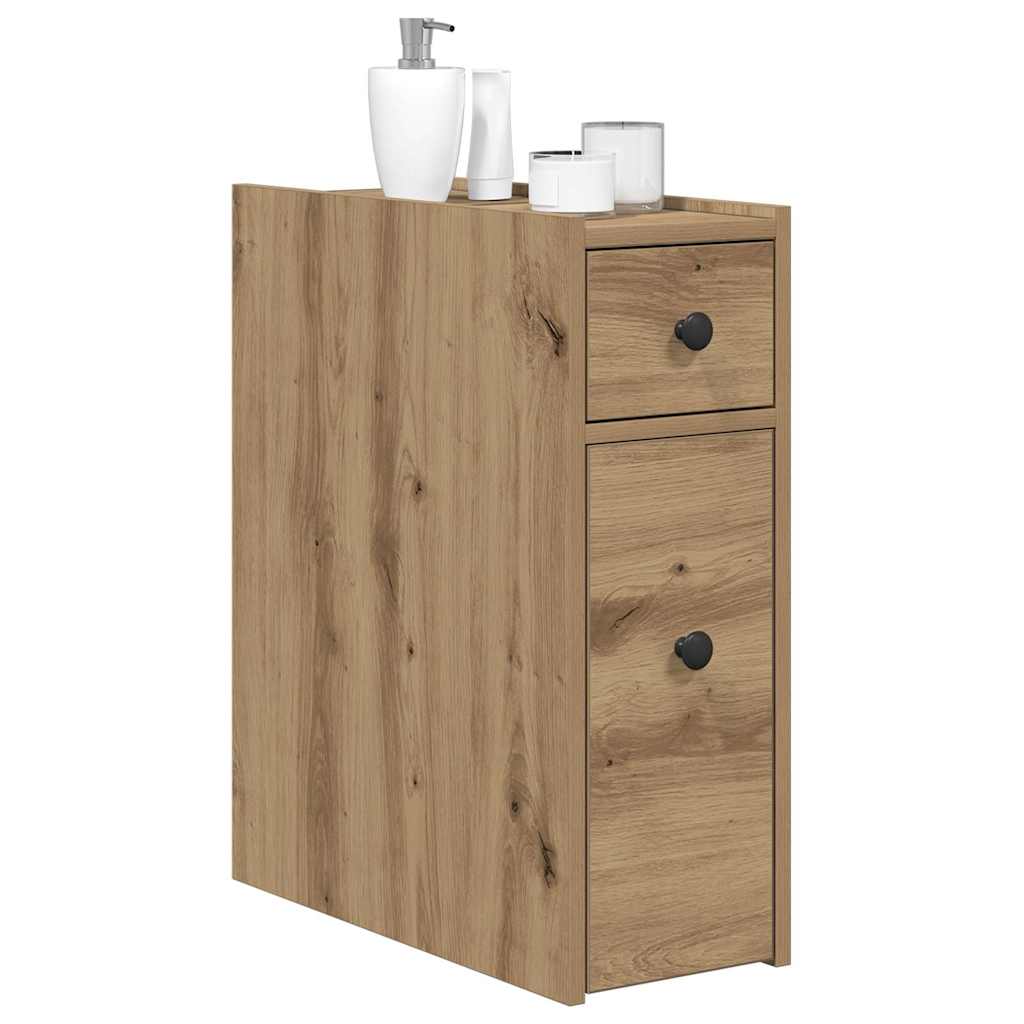 Armoire de salle de bain étroite avec roulettes chêne artisanal - XIOS