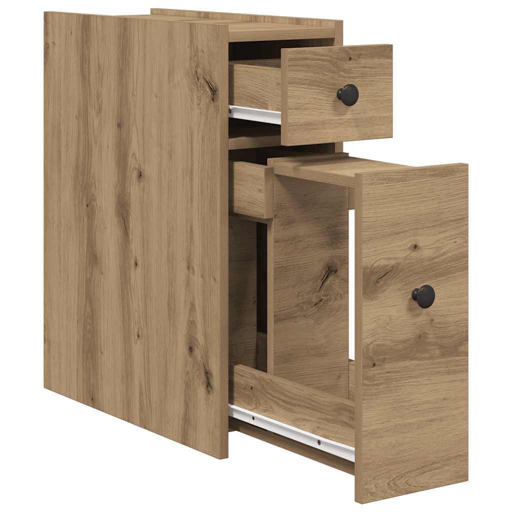 Armoire de salle de bain étroite avec roulettes chêne artisanal - XIOS
