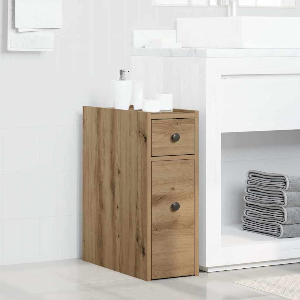 Armoire de salle de bain étroite avec roulettes chêne artisanal - XIOS