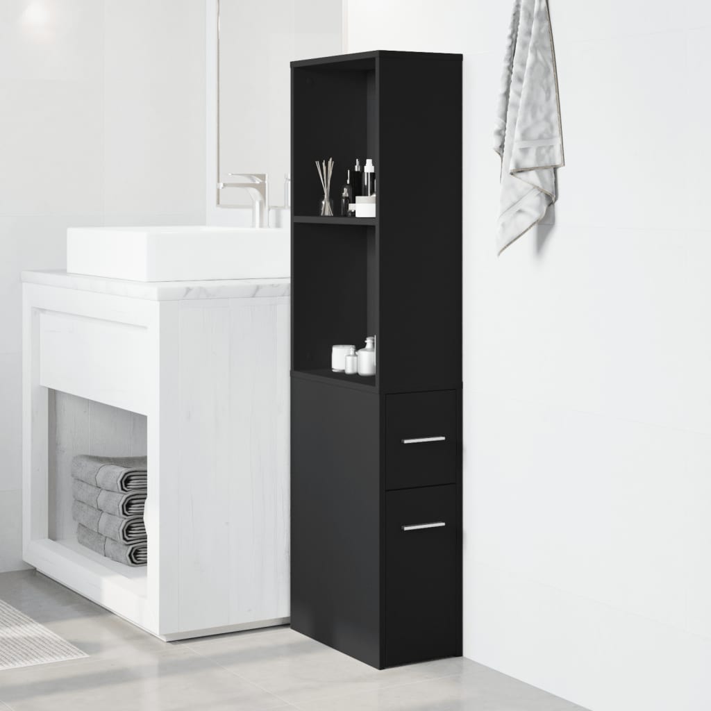 Armoire de salle de bain étroite avec roulettes noir - XIOS