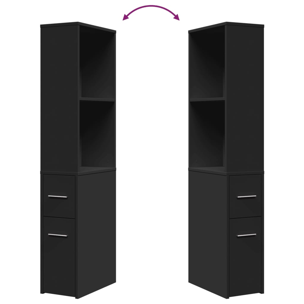 Armoire de salle de bain étroite avec roulettes noir - XIOS