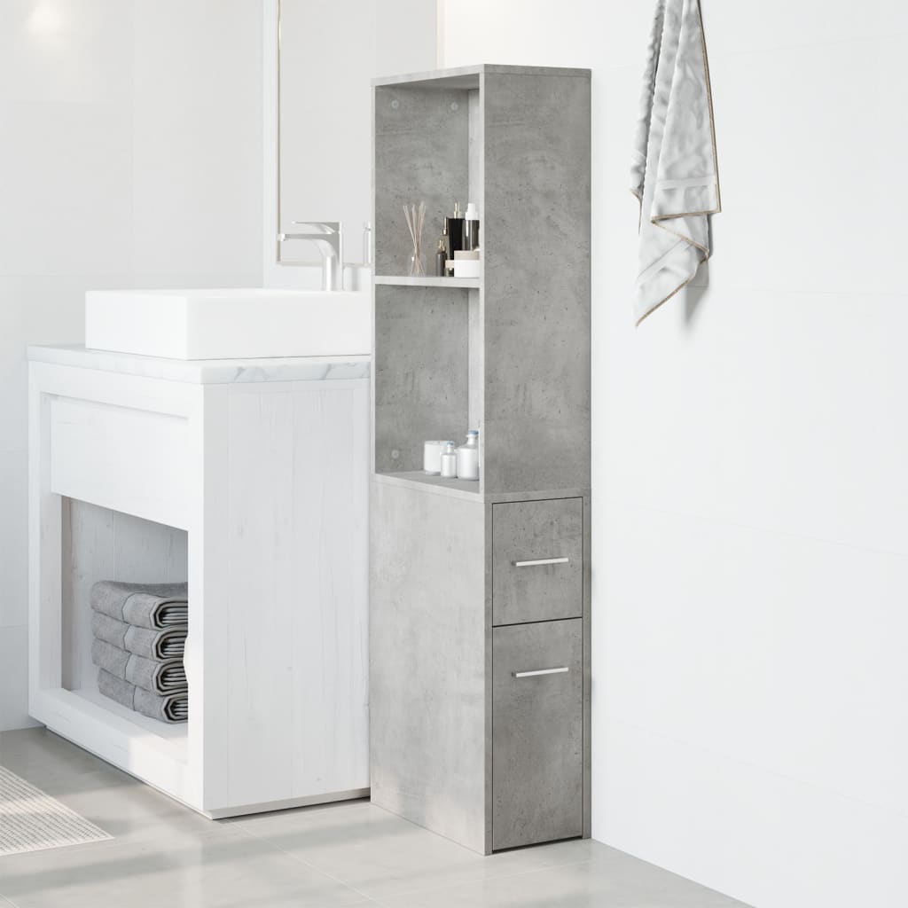 Armoire de salle de bain étroite avec roulettes gris béton - XIOS