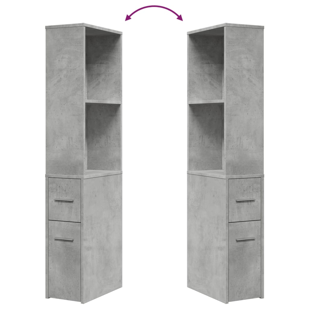 Armoire de salle de bain étroite avec roulettes gris béton - XIOS