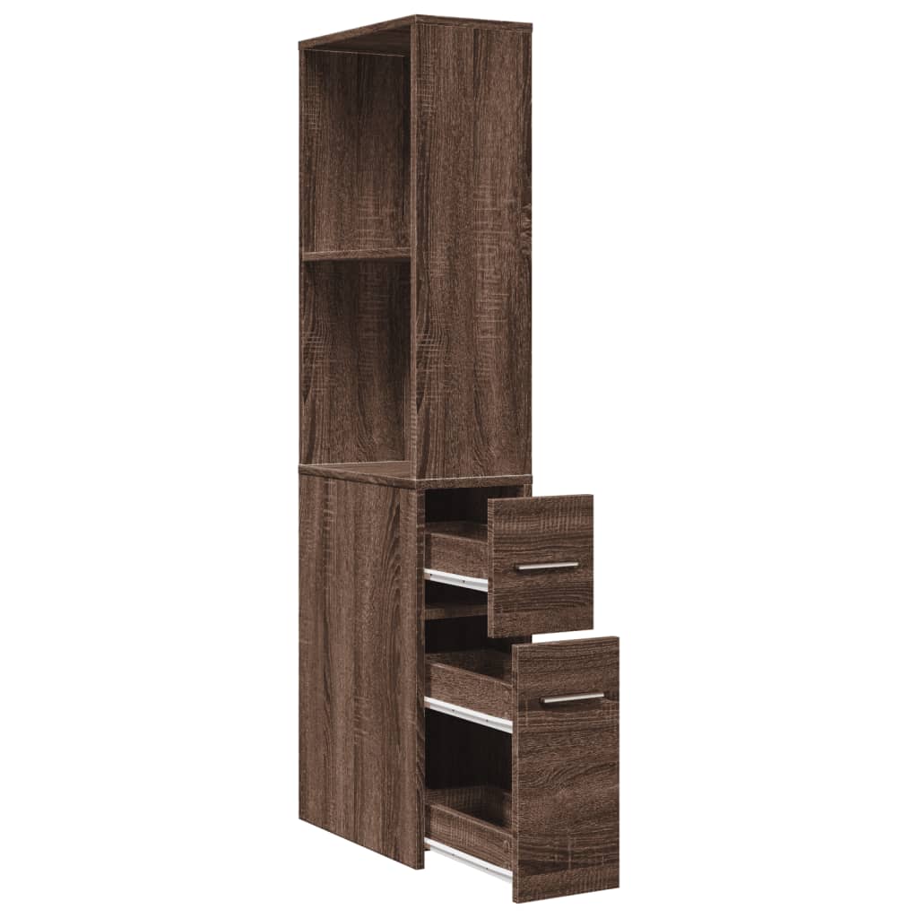 Armoire de salle de bain étroite avec roulettes chêne marron - XIOS