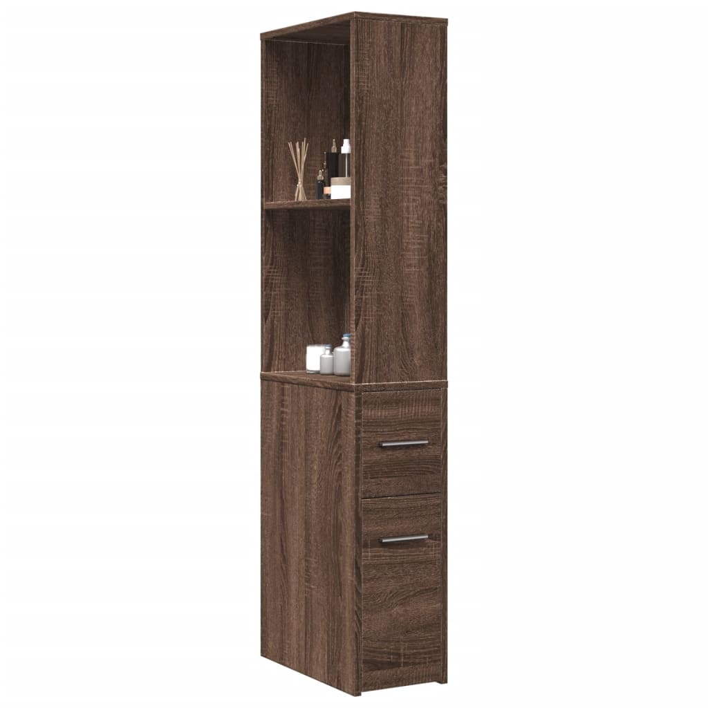 Armoire de salle de bain étroite avec roulettes chêne marron - XIOS