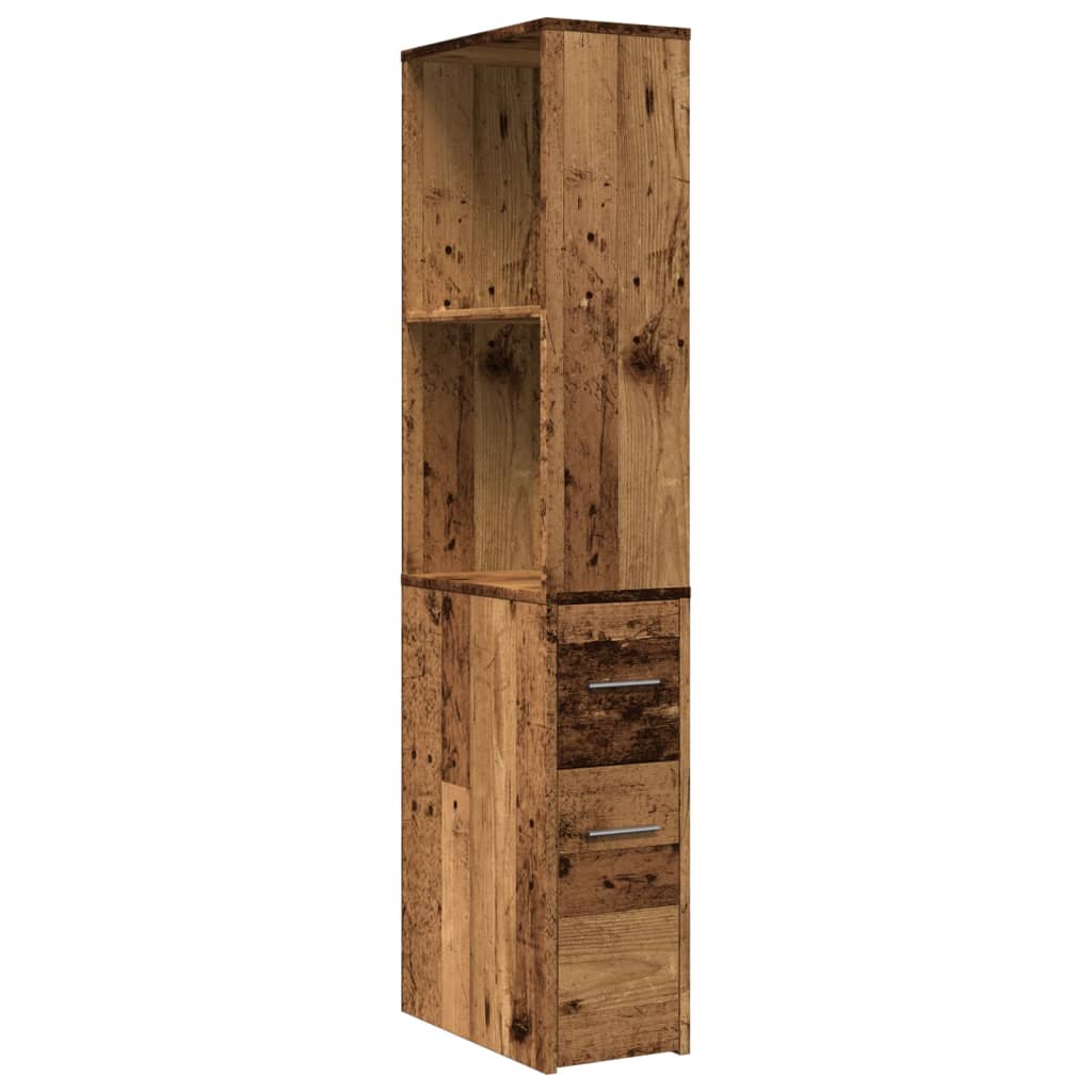 Armoire de salle de bain étroite avec roulettes vieux bois - XIOS