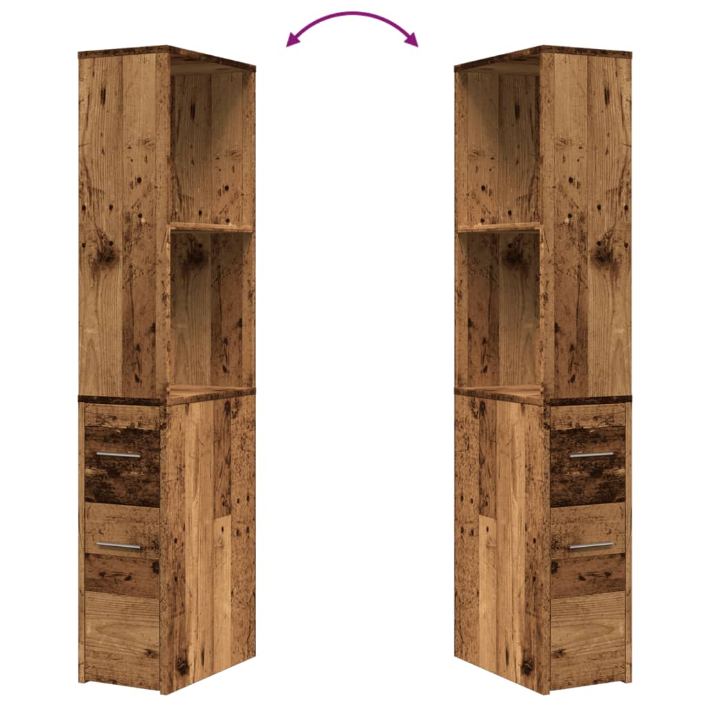 Armoire de salle de bain étroite avec roulettes vieux bois - XIOS