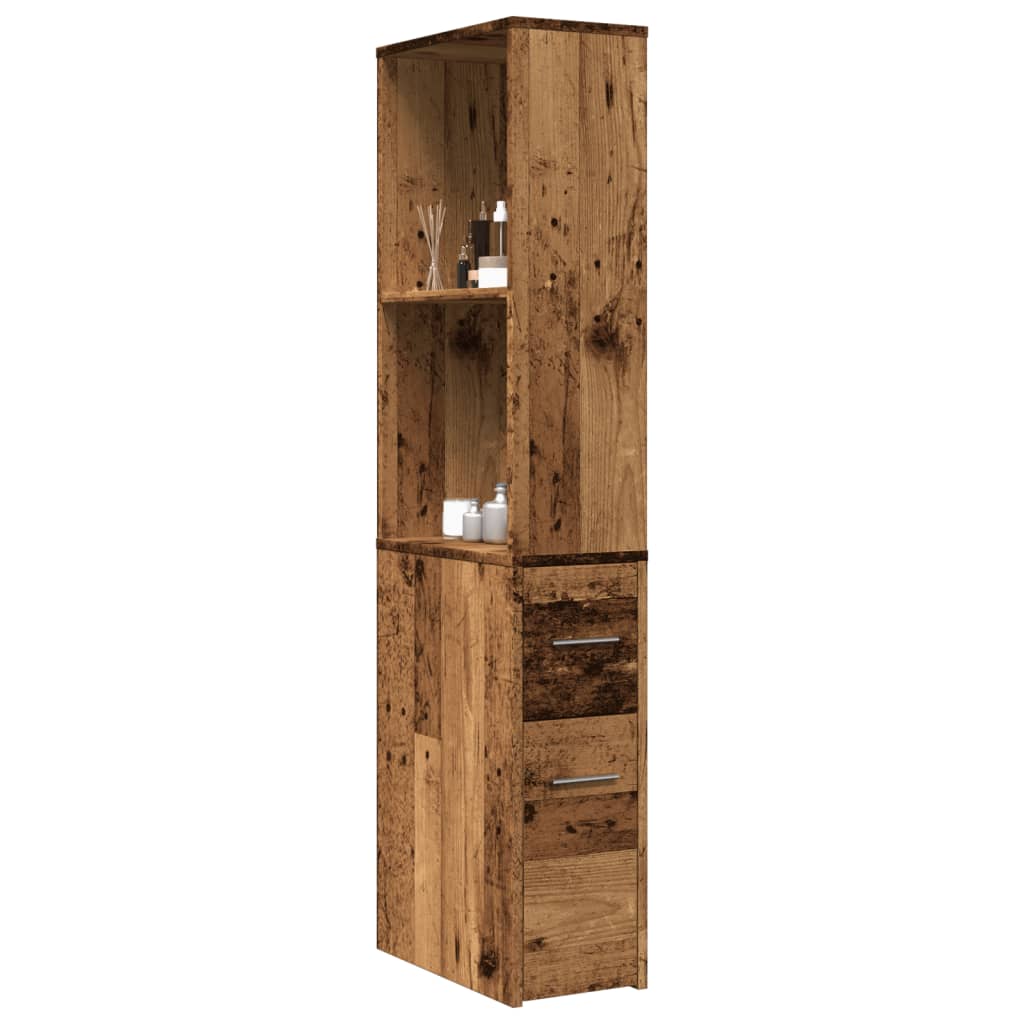 Armoire de salle de bain étroite avec roulettes vieux bois - XIOS