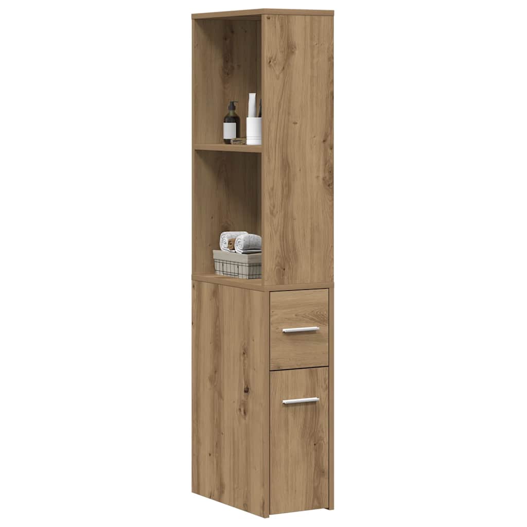 Armoire de salle de bain étroite avec roulettes chêne artisanal - XIOS