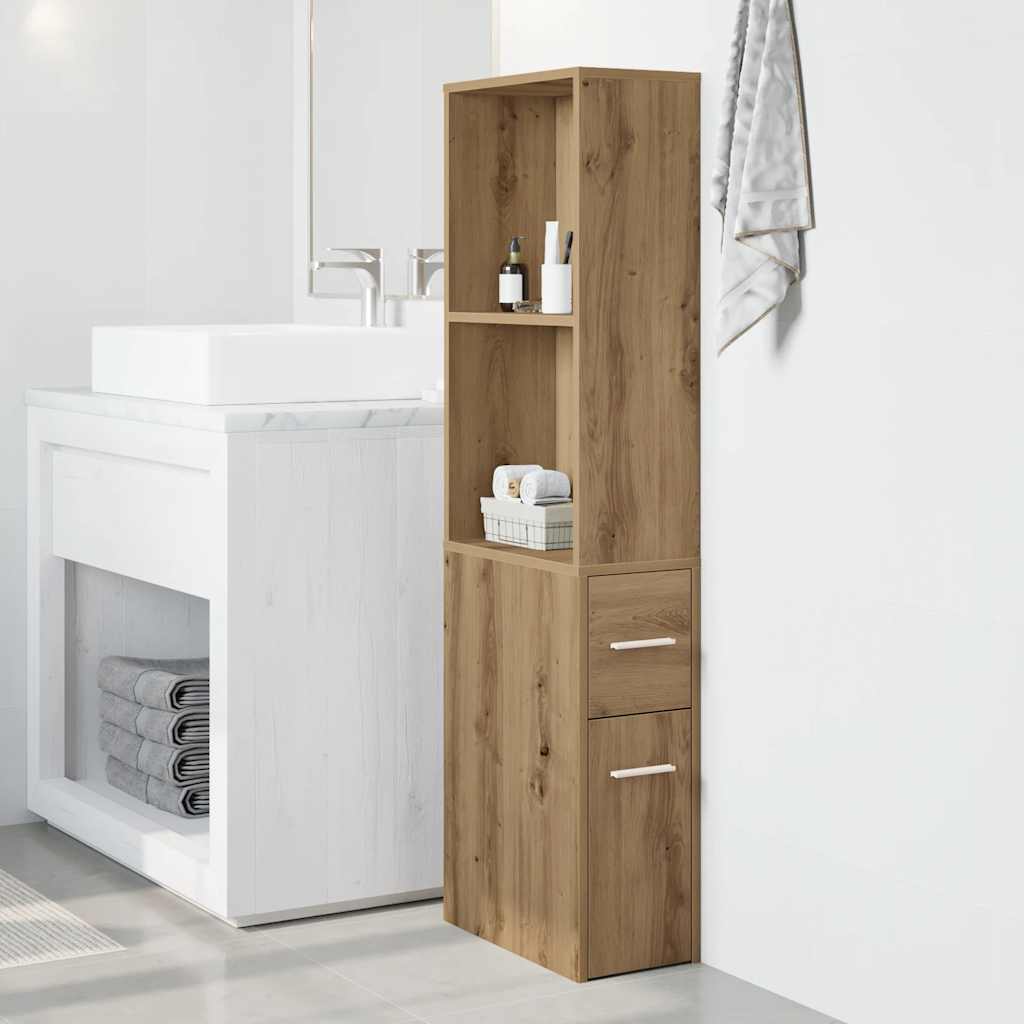 Armoire de salle de bain étroite avec roulettes chêne artisanal - XIOS