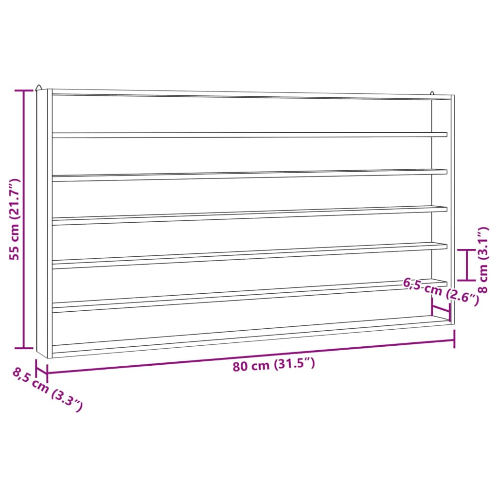 Vitrine de collection en bois avec 6 étagères 80x8,5x55 cm - XIOS