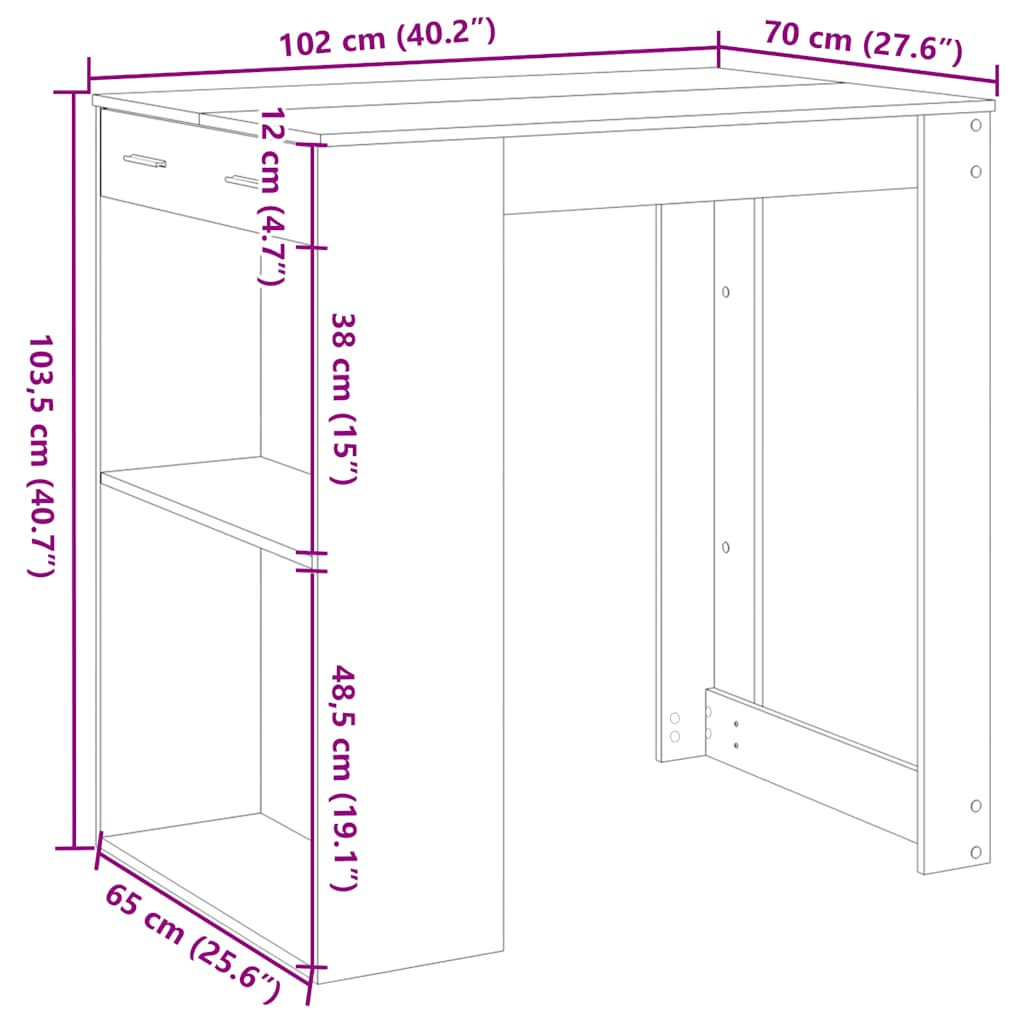 Table de bar chêne artisanal 102x70x103,5 cm bois d'ingénierie - XIOS