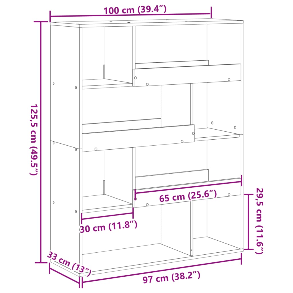 Bibliothèque gris béton 100x33x125,5 cm bois d'ingénierie - XIOS