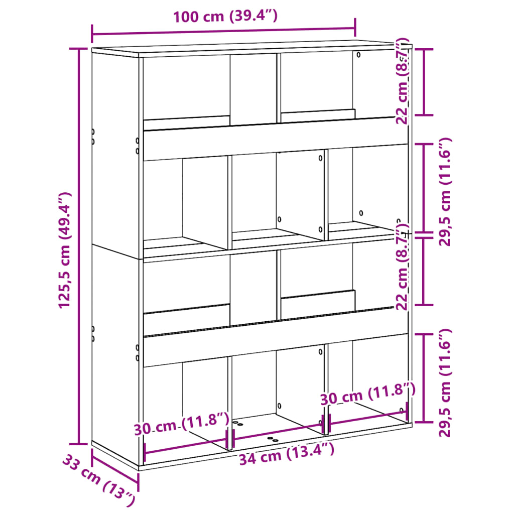Bibliothèque sonoma gris 100x33x125,5 cm bois d'ingénierie - XIOS