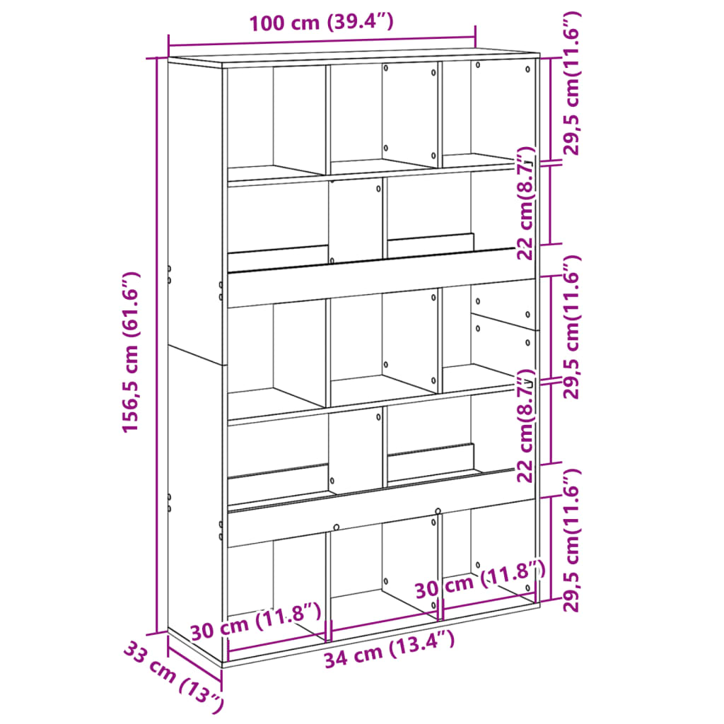 Bibliothèque sonoma gris 100x33x156,5 cm bois d'ingénierie - XIOS