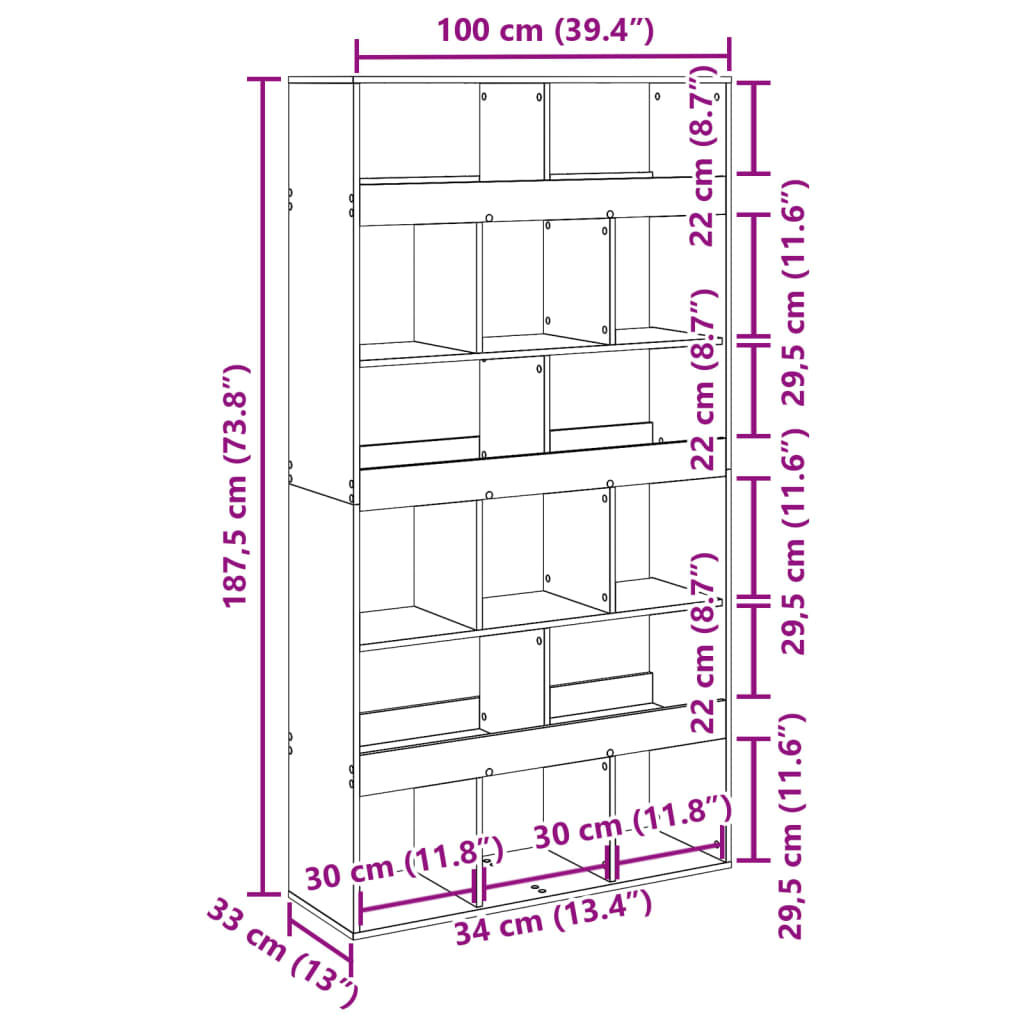 Bibliothèque chêne sonoma 100x33x187,5 cm bois d'ingénierie - XIOS