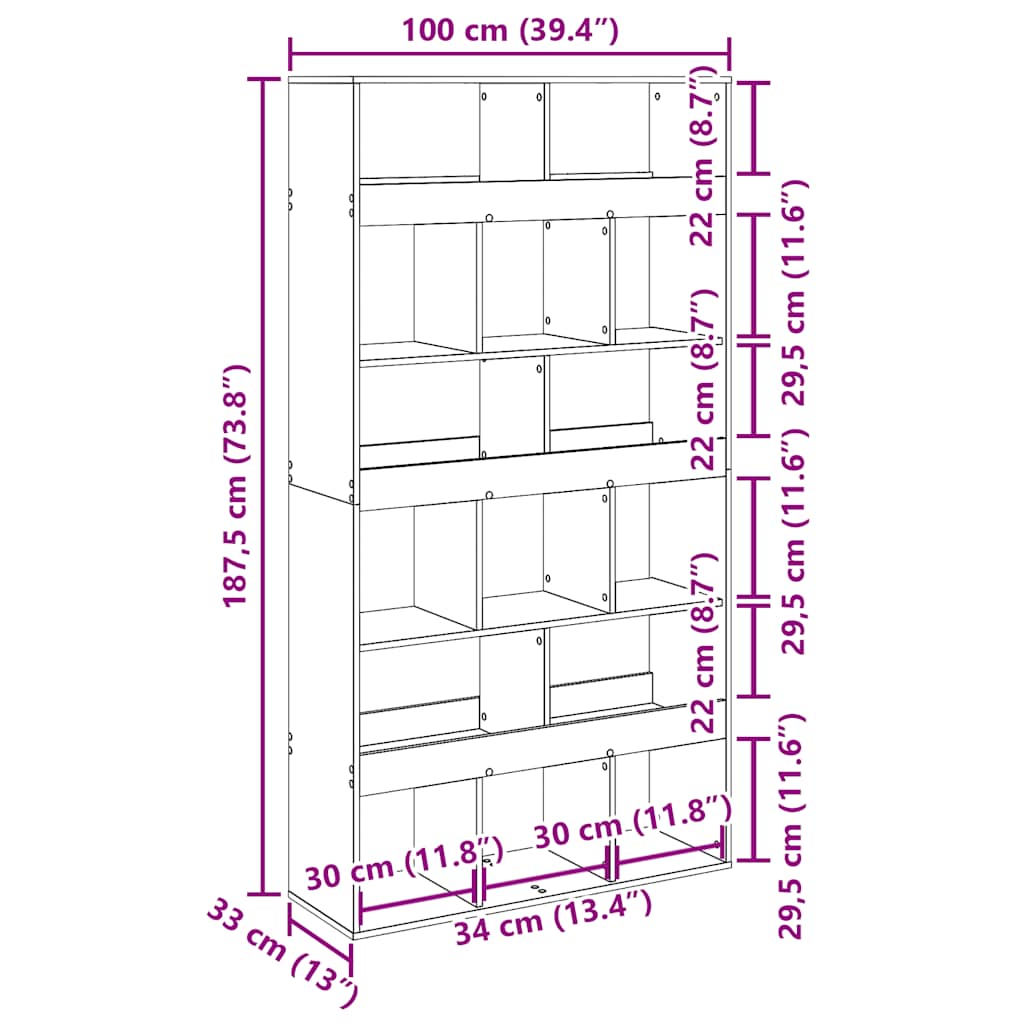 Bibliothèque chêne artisanal 100x33x187,5 cm bois d'ingénierie - XIOS