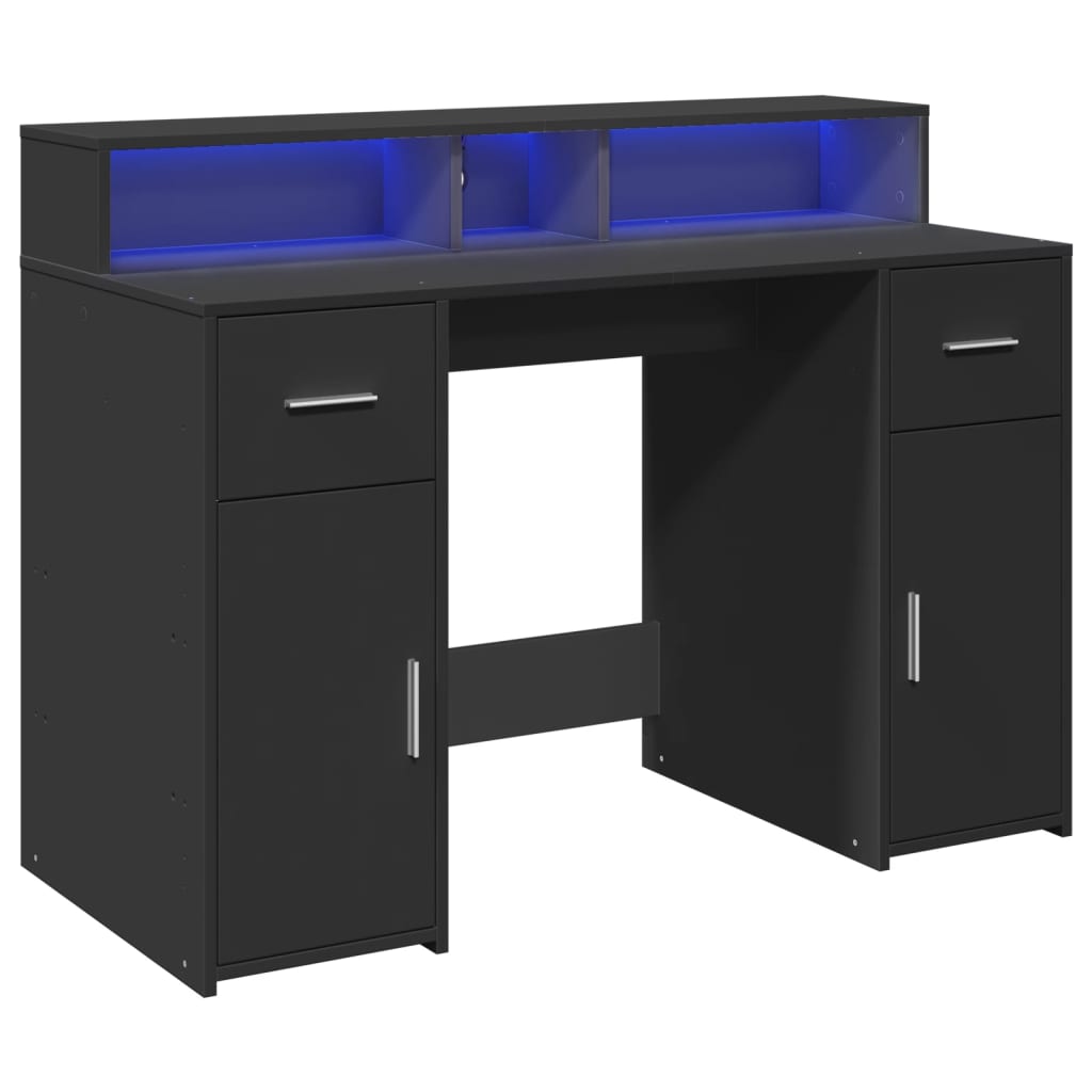 Bureau avec lumières LED noir 120x55x91 cm bois d'ingénierie