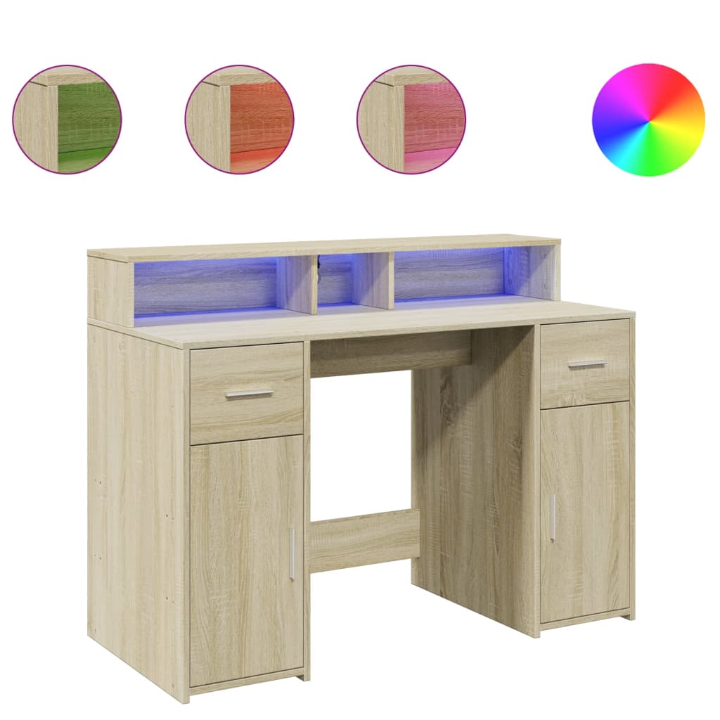 Bureau avec lumières LED chêne sonoma bois d'ingénierie - XIOS