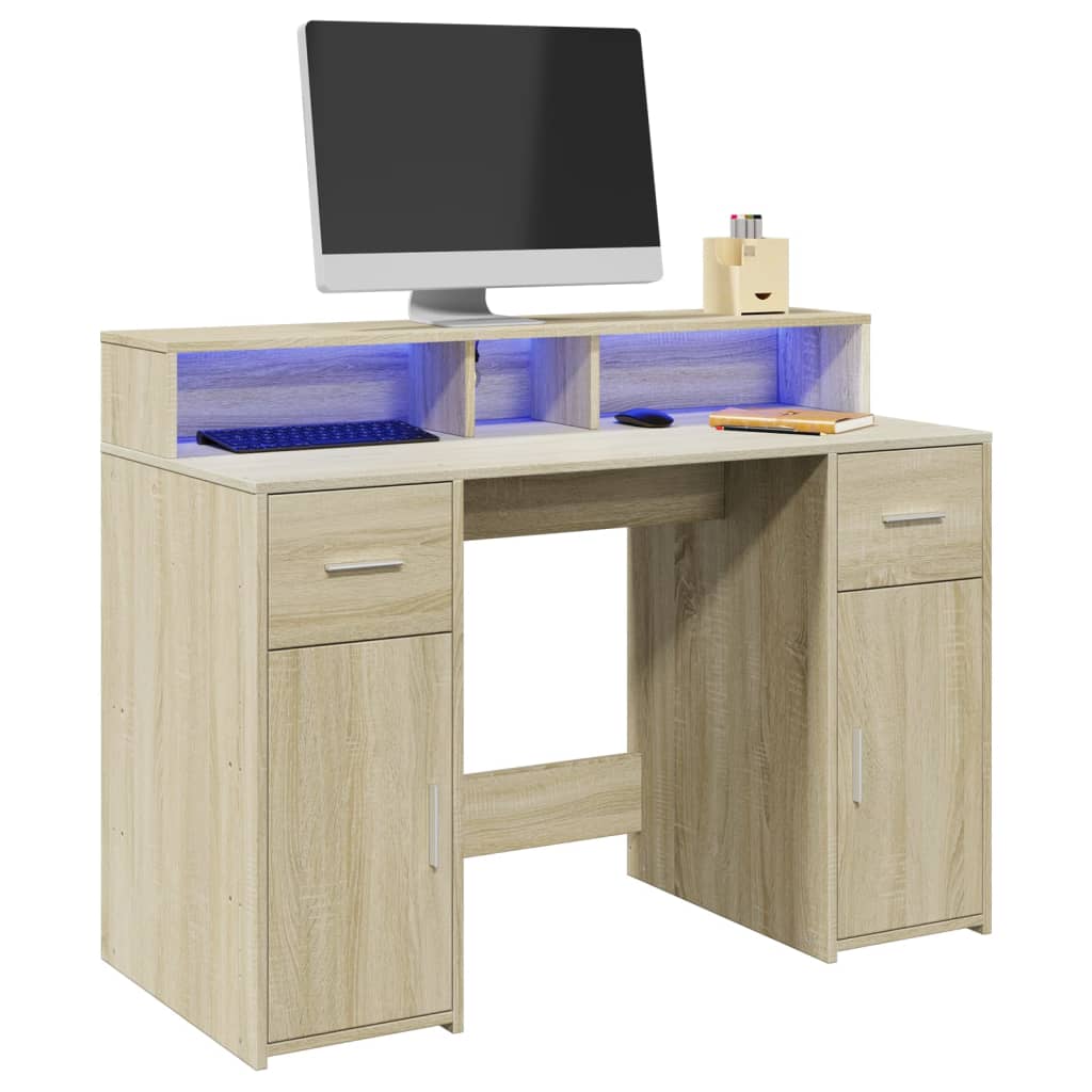 Bureau avec lumières LED chêne sonoma bois d'ingénierie - XIOS