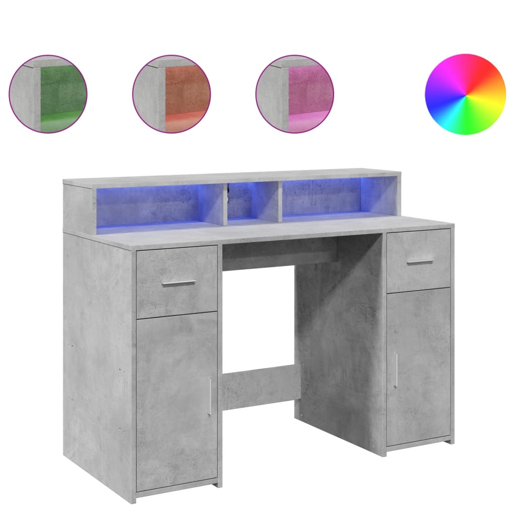 Bureau et lumières LED gris béton 120x55x91cm bois d'ingénierie - XIOS