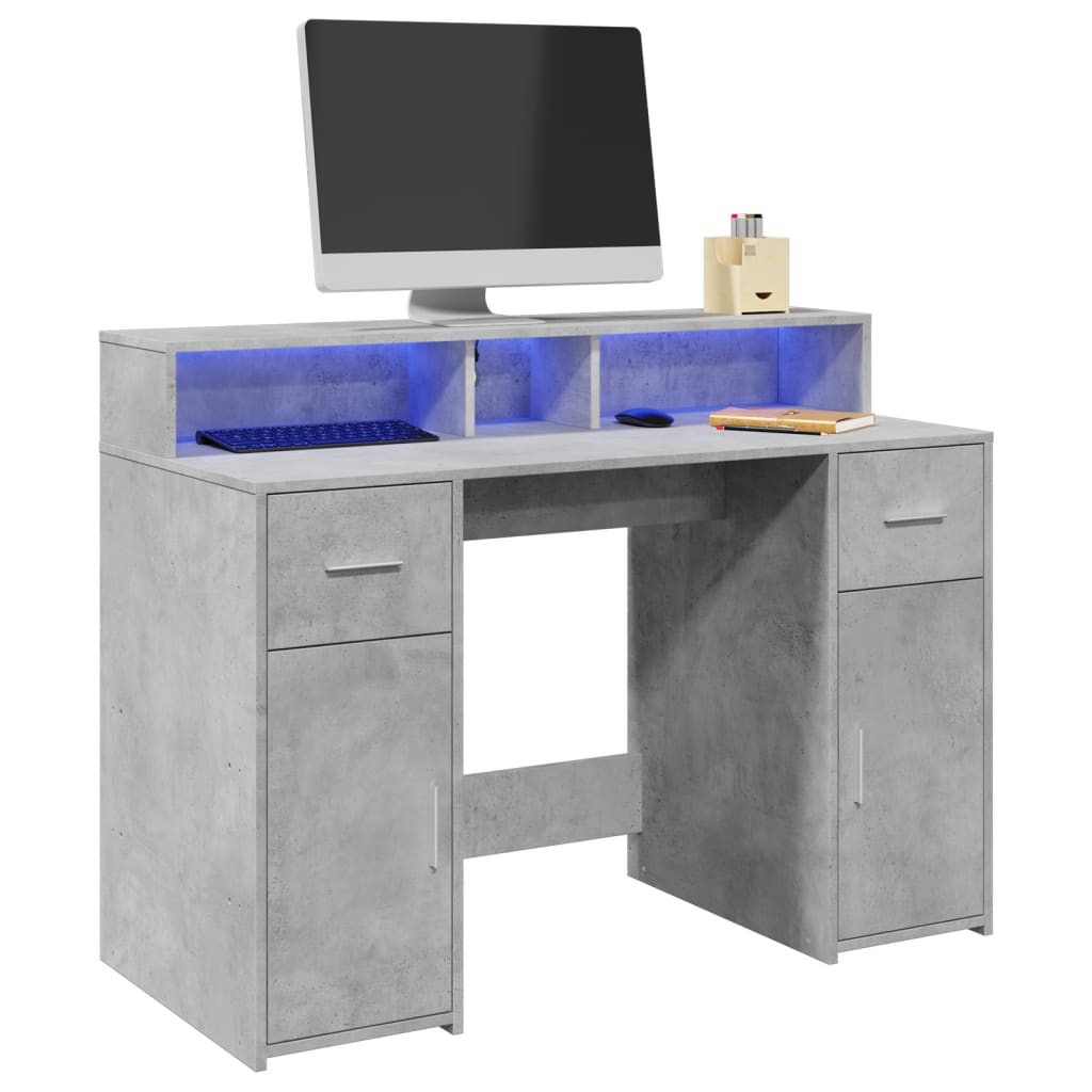 Bureau et lumières LED gris béton 120x55x91cm bois d'ingénierie - XIOS