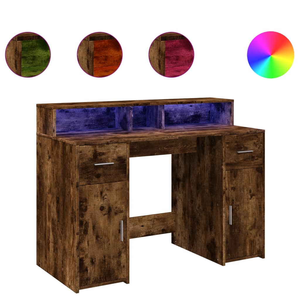 Bureau et lumières LED chêne fumé 120x55x91cm bois d'ingénierie - XIOS