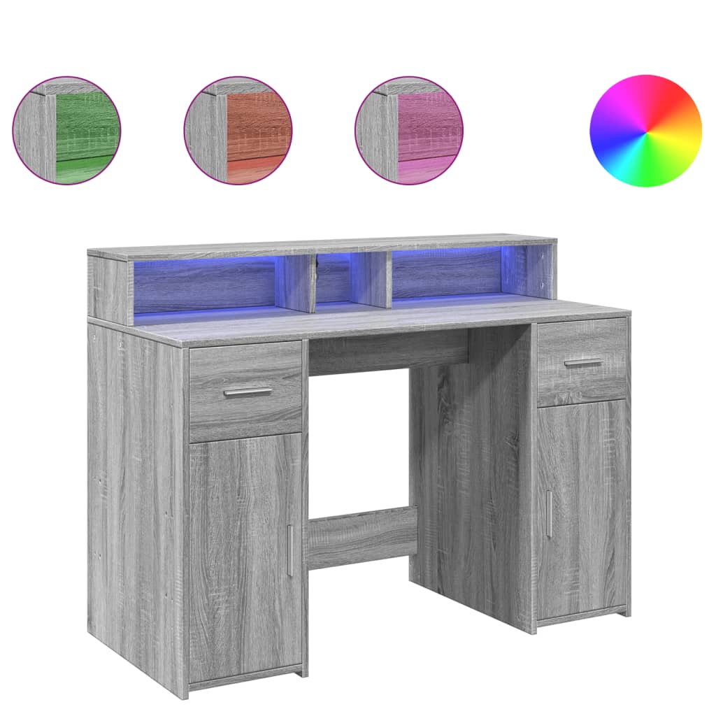 Bureau et lumières LED sonoma gris 120x55x91cm bois ingénierie - XIOS