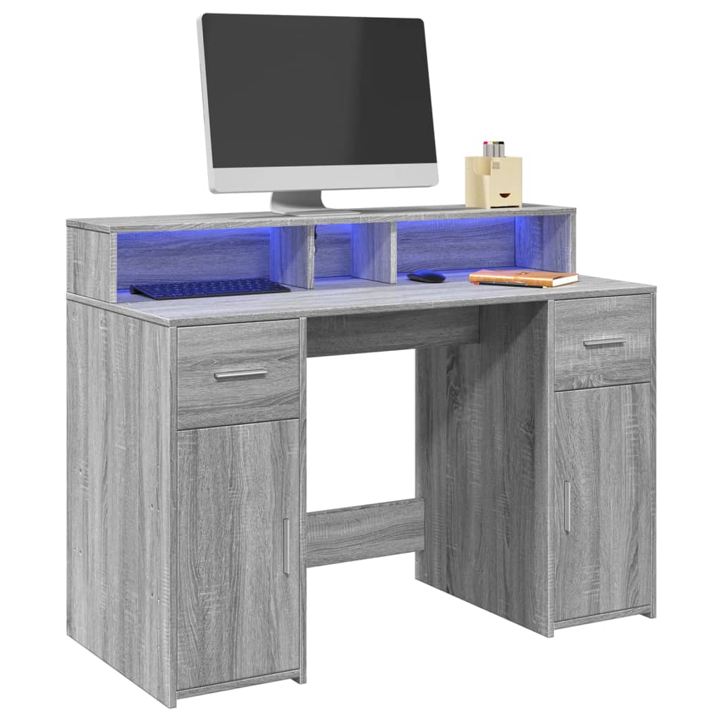 Bureau et lumières LED sonoma gris 120x55x91cm bois ingénierie - XIOS