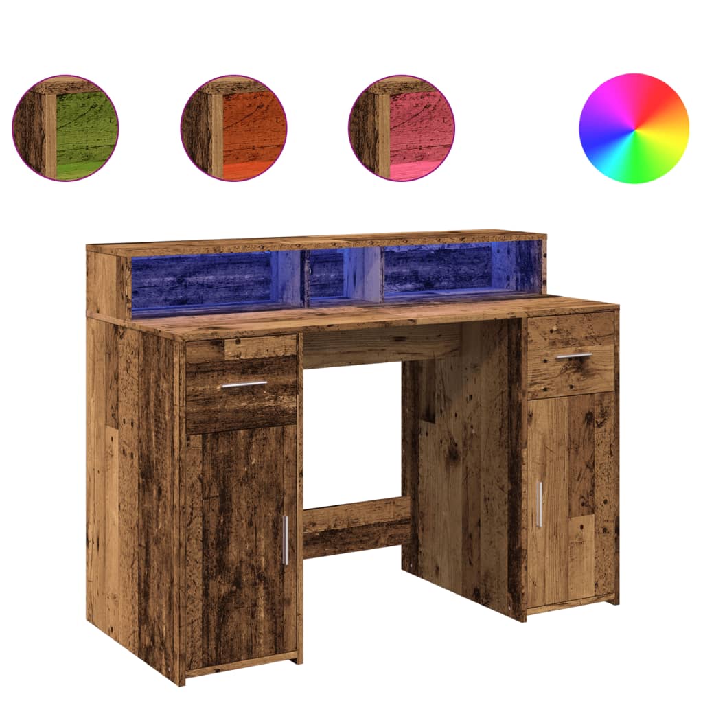 Bureau avec lumières LED vieux bois bois d'ingénierie - XIOS
