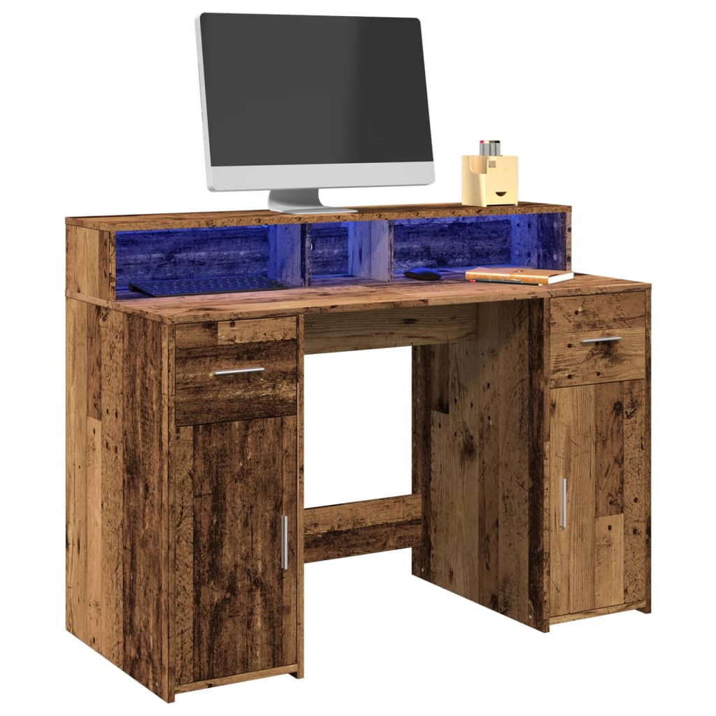 Bureau avec lumières LED vieux bois bois d'ingénierie - XIOS