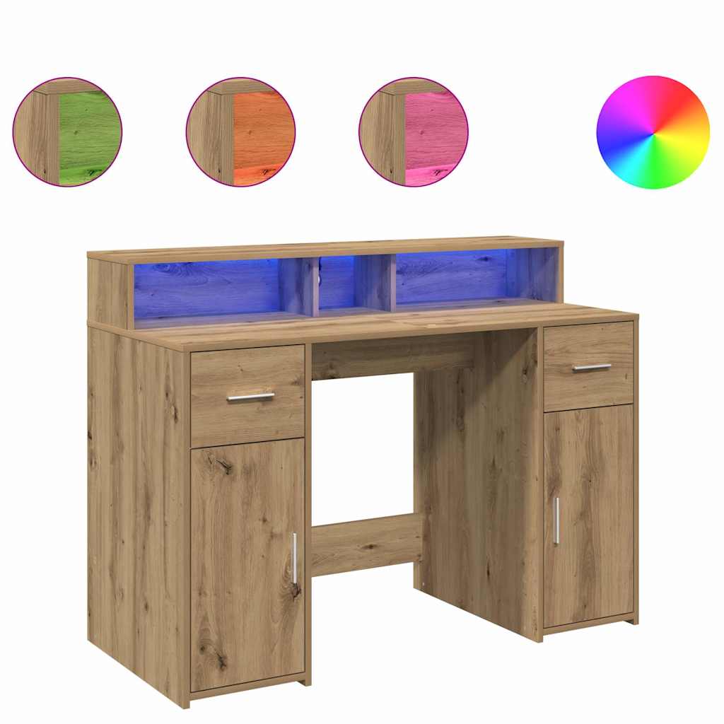 Bureau avec lumières LED chêne artisanal bois d'ingénierie - XIOS