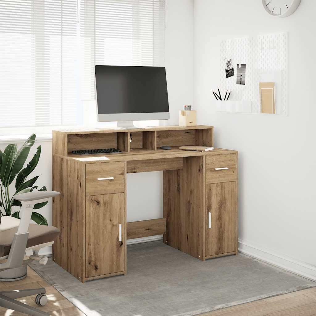 Bureau avec lumières LED chêne artisanal bois d'ingénierie - XIOS