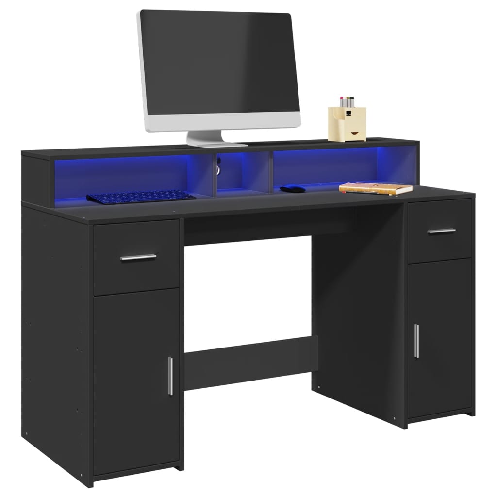Bureau avec lumières LED noir 140x55x91 cm bois d'ingénierie - XIOS