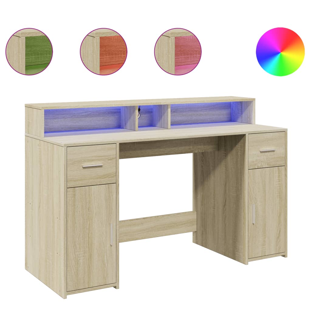 Bureau avec lumières LED chêne sonoma bois d'ingénierie - XIOS