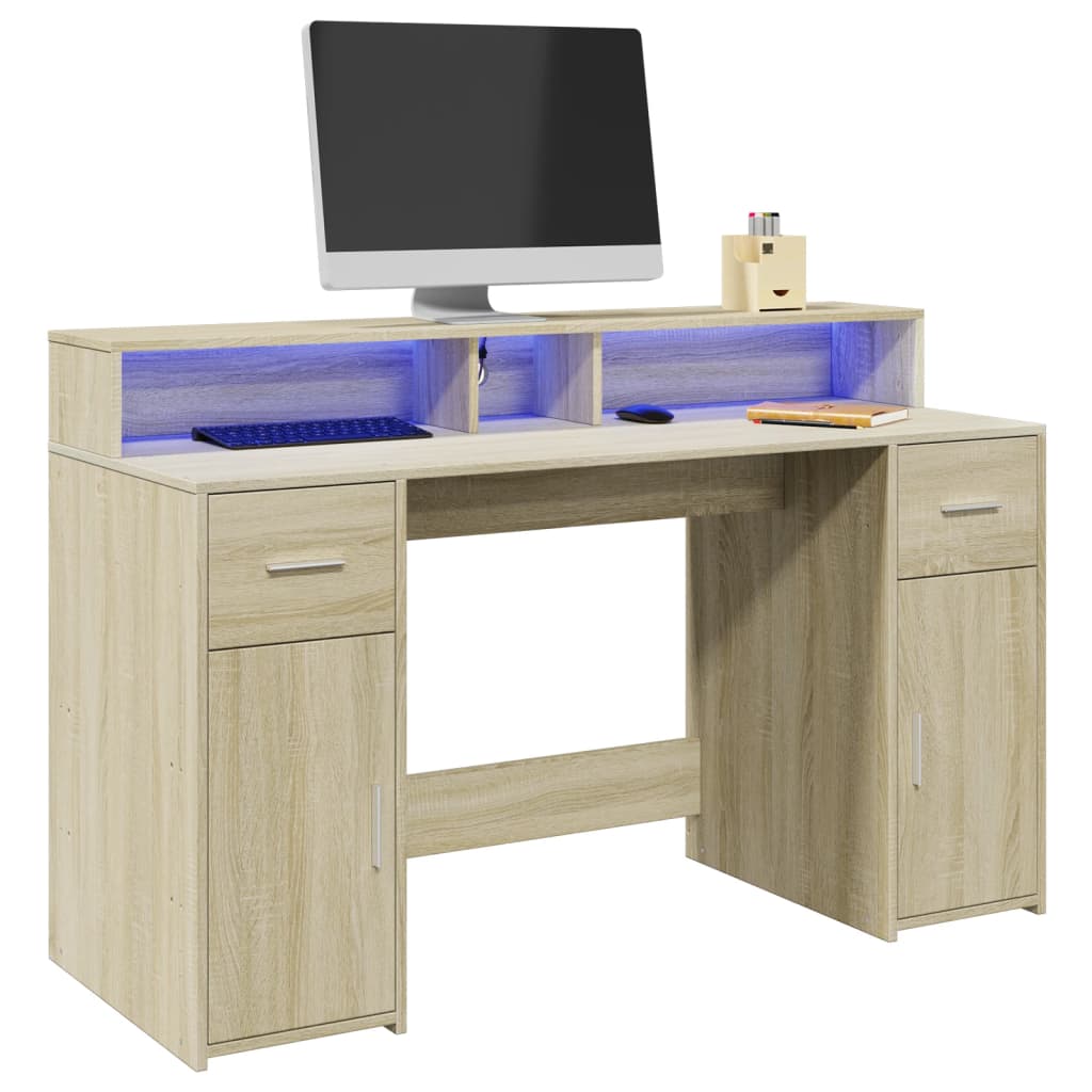 Bureau avec lumières LED chêne sonoma bois d'ingénierie - XIOS