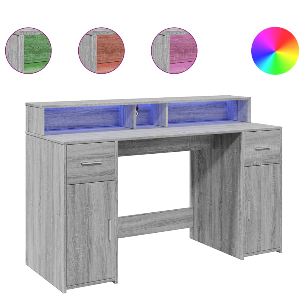Bureau et lumières LED sonoma gris 140x55x91 cm bois ingénierie - XIOS