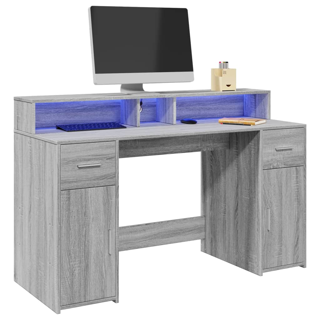 Bureau et lumières LED sonoma gris 140x55x91 cm bois ingénierie - XIOS