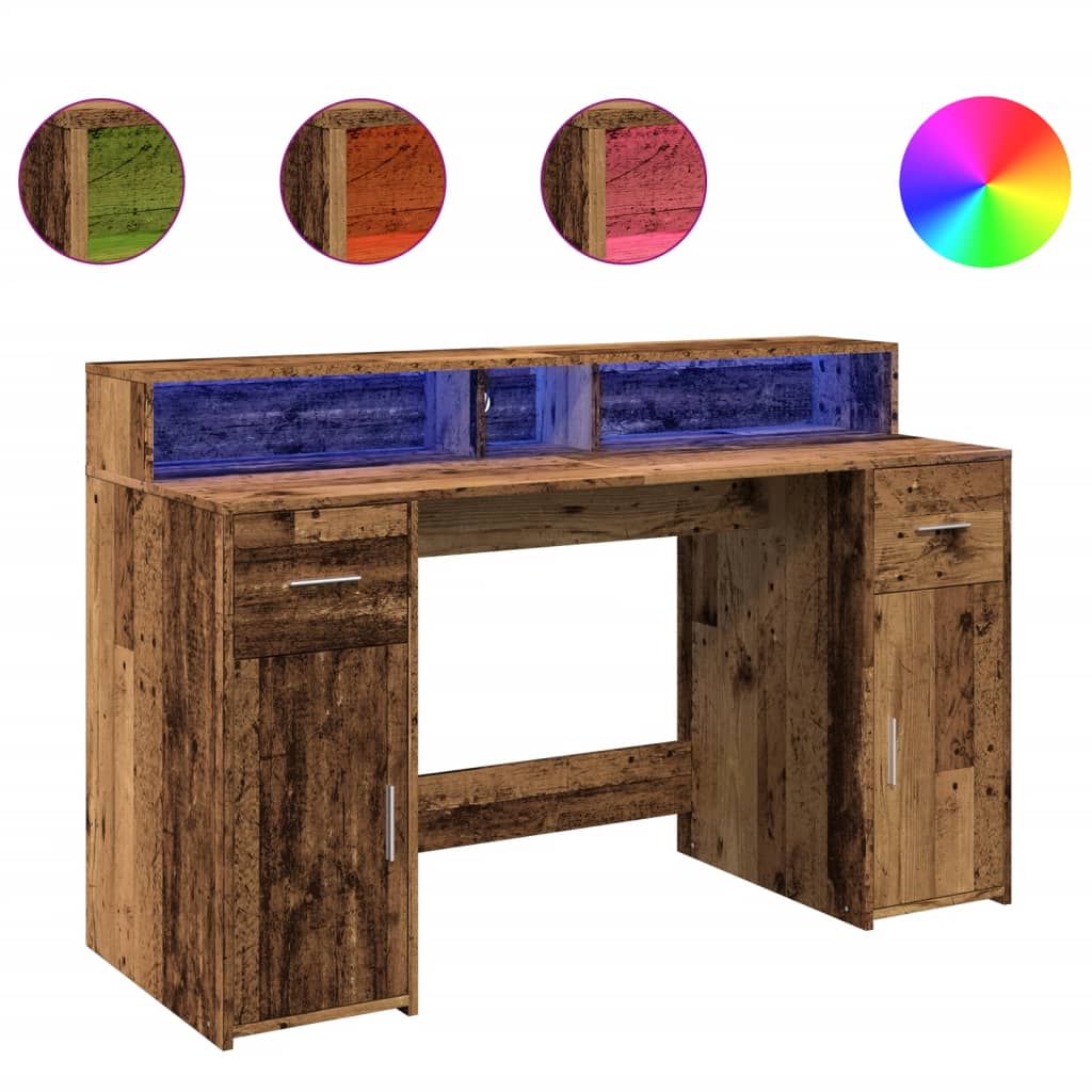 Bureau avec lumières LED vieux bois bois d'ingénierie - XIOS