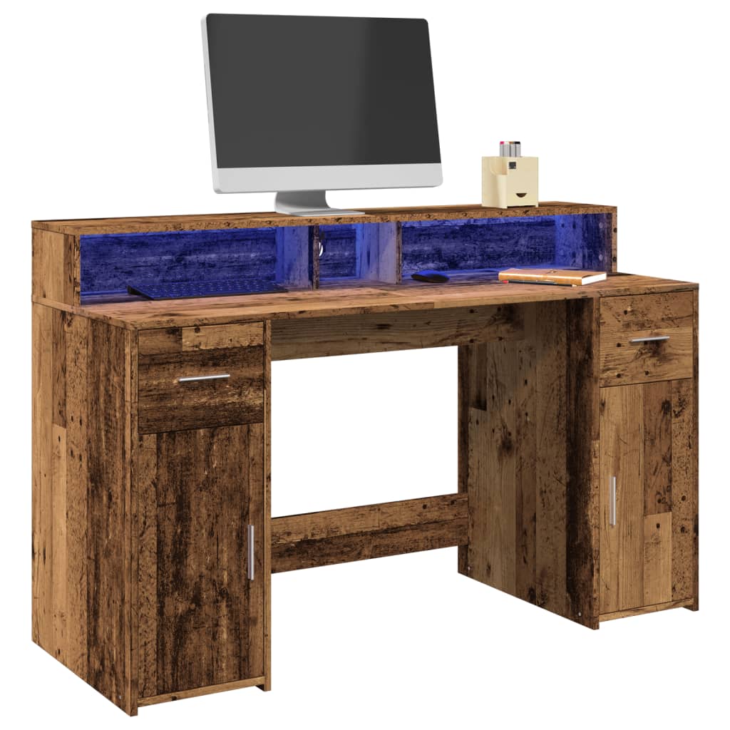 Bureau avec lumières LED vieux bois bois d'ingénierie - XIOS