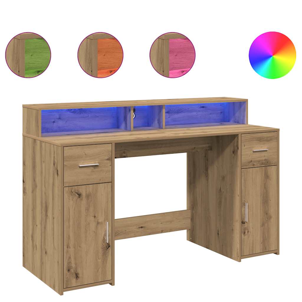 Bureau avec lumières LED chêne artisanal bois d'ingénierie - XIOS
