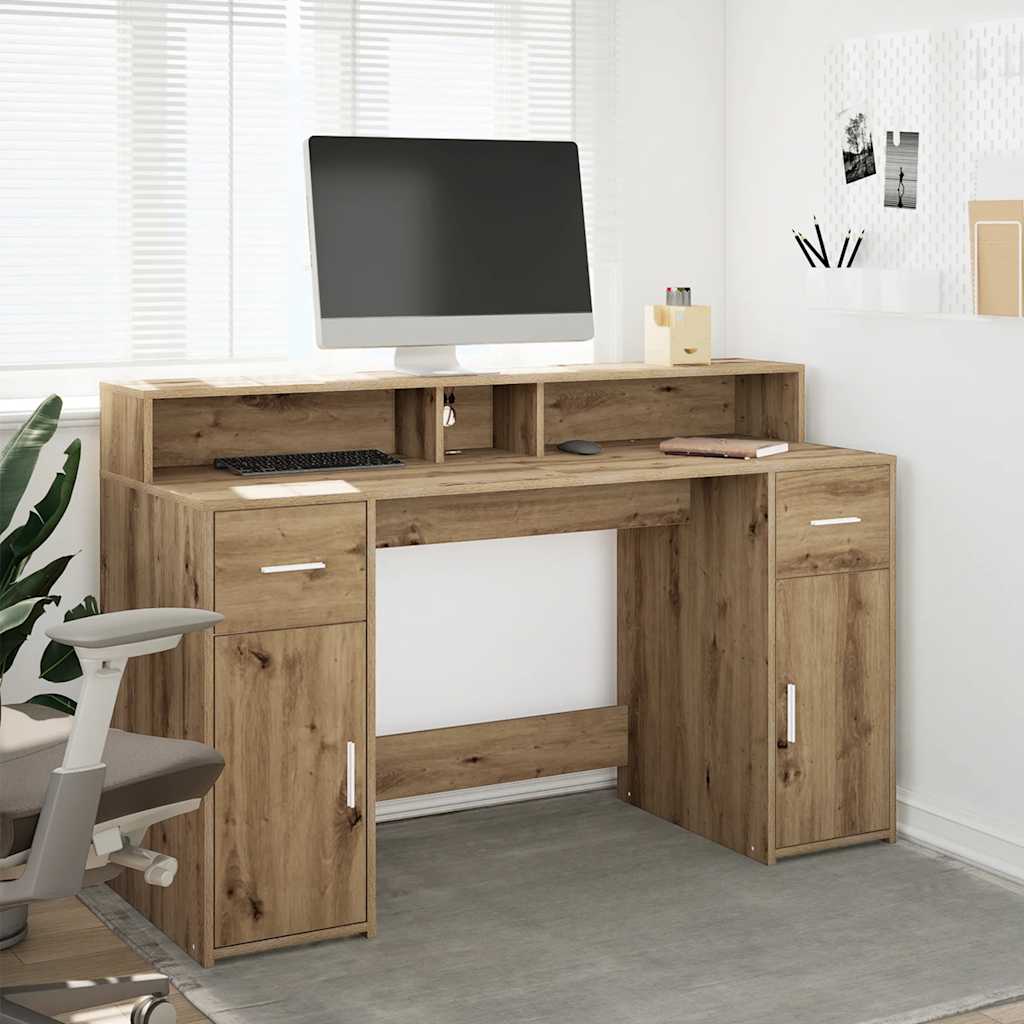 Bureau avec lumières LED chêne artisanal bois d'ingénierie - XIOS