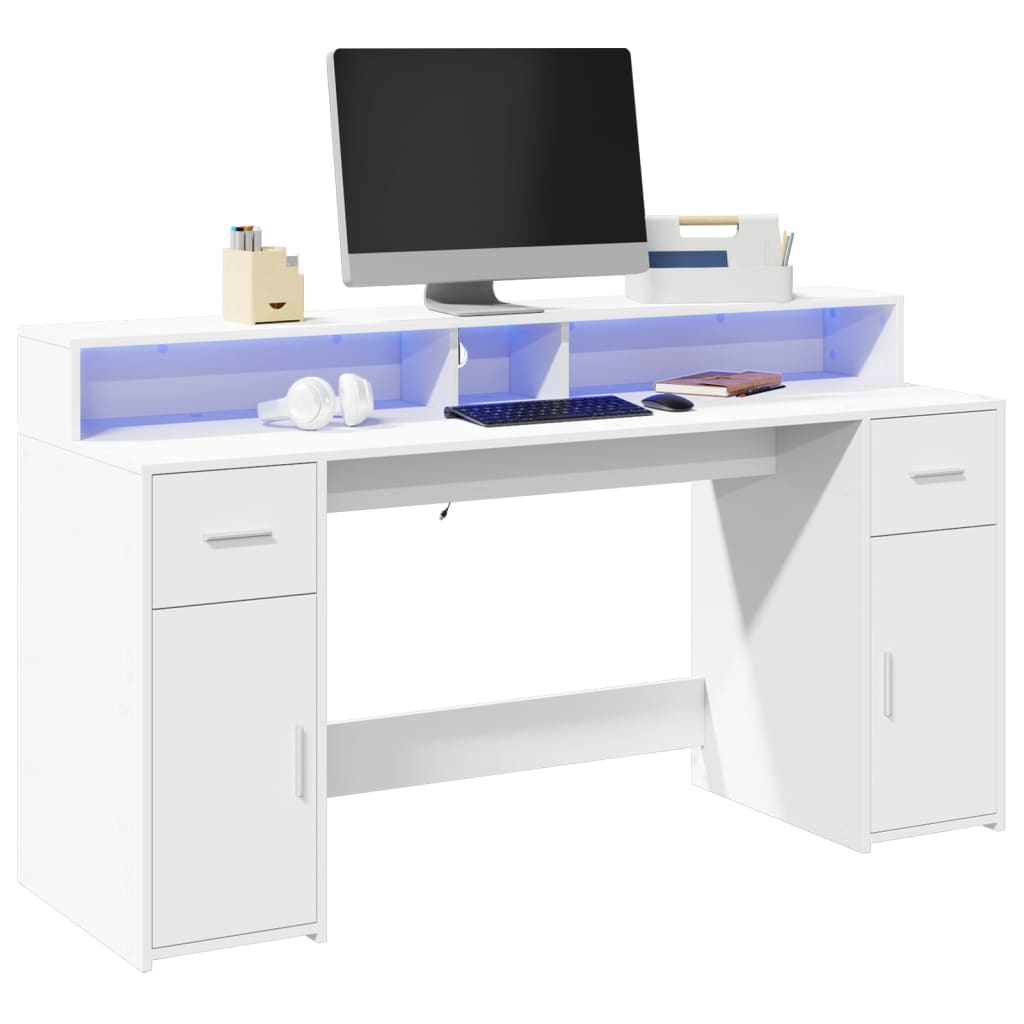 Bureau avec lumières LED blanc 160x55x91 cm bois d'ingénierie - XIOS